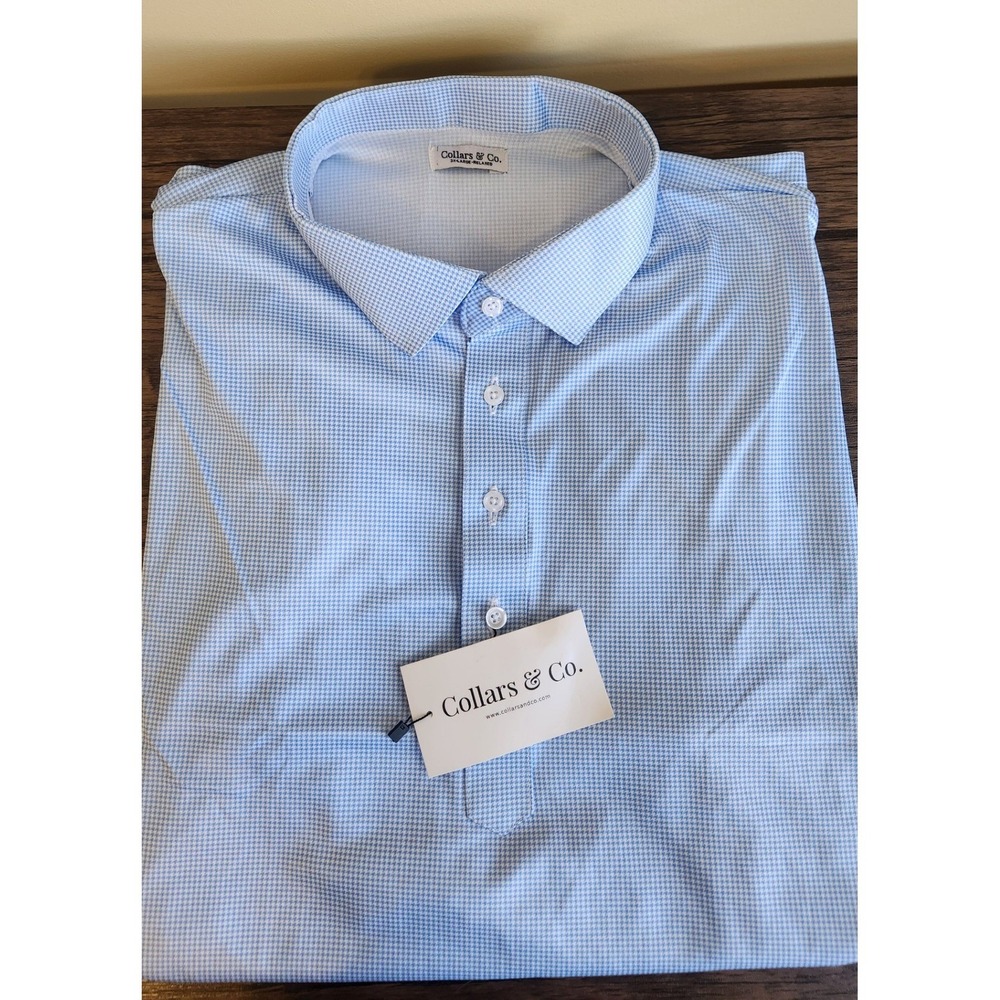 Collars & Co Mens Dress Collar Polo 3X Light‎ Blue Houndstooth Relaxed Fit NWT